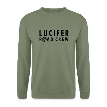 Lucifer Road Crew logo / Pentagram - Unisex Sweatshirt - army green - Front - Alina (178cm) & Michal (187cm)