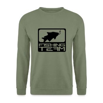 fishing team sport logo red blue caught fish - Unisex Sweatshirt - army green - Front - Alina (178cm) & Michal (187cm)