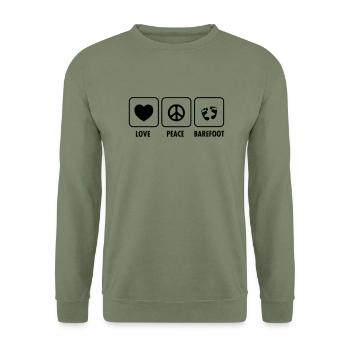 Love, Peace, Barefoot - Unisex Sweatshirt - army green - Front - Alina (178cm) & Michal (187cm)