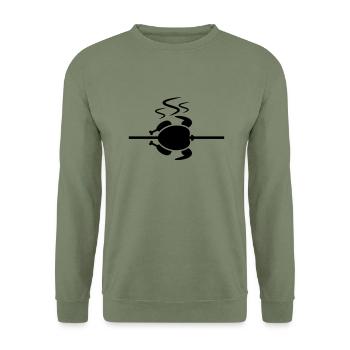 huhn_1_f1 - Unisex Pullover - Armeegrün - Vorne - Alina (178cm) & Michal (187cm)