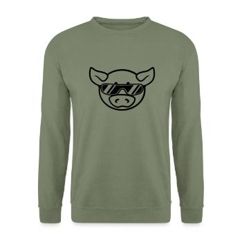 Cool sunglasses party pig - Unisex Sweatshirt - army green - Front - Alina (178cm) & Michal (187cm)