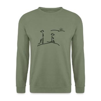 erdmännchen passen auf - Unisex Pullover - Armeegrün - Vorne - Alina (178cm) & Michal (187cm)