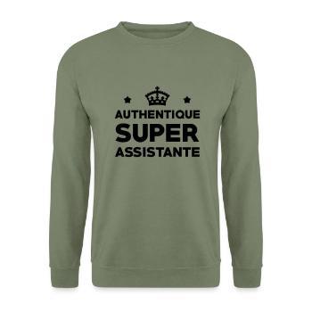 Assistant / Assistante / Adjoint / Secrétaire - Sweat-shirt Unisexe - vert militaire - Devant - Alina (178cm) & Michal (187cm)