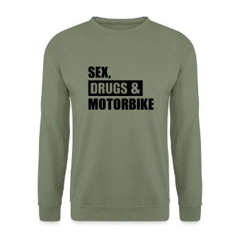 Sex Drugs Motorbike - Sweat-shirt Unisexe - vert militaire - Devant - Alina (178cm) & Michal (187cm)