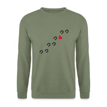 Symbole - Hufe Herz - Unisex Pullover - Armeegrün - Vorne - Alina (178cm) & Michal (187cm)