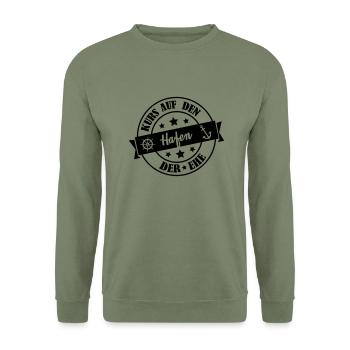 hafen_der_ehe_001 - Unisex Pullover - Armeegrün - Vorne - Alina (178cm) & Michal (187cm)