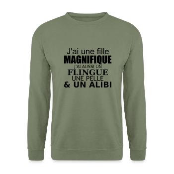 j'ai une fille magnifique - Unisex Sweatshirt - army green - Front - Alina (178cm) & Michal (187cm)