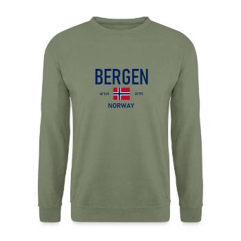 Bergen - Norway - Coordinates - Flag - Unisex Sweatshirt - army green - Front - Alina (178cm) & Michal (187cm)