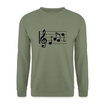 Violinschlüssel mit Noten - Unisex Pullover - Armeegrün - Vorne - Alina (178cm) & Michal (187cm)