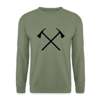 Feuerwehr, Axt gekreuzt - Unisex Pullover - Armeegrün - Vorne - Alina (178cm) & Michal (187cm)