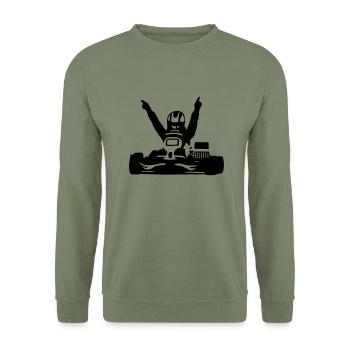 karting Kart racing - Sweat-shirt Unisexe - vert militaire - Devant - Alina (178cm) & Michal (187cm)