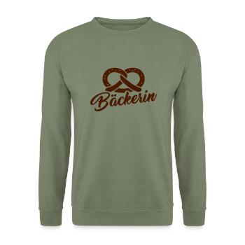 Bäckerin - Unisex Pullover - Armeegrün - Vorne - Alina (178cm) & Michal (187cm)