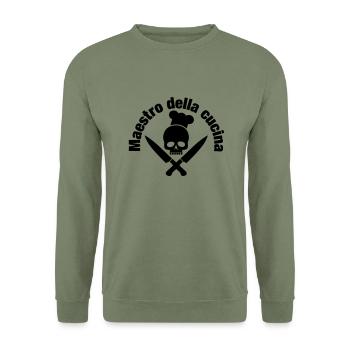 maestro della cucina / skull / cook - Unisex Pullover - Armeegrün - Vorne - Alina (178cm) & Michal (187cm)