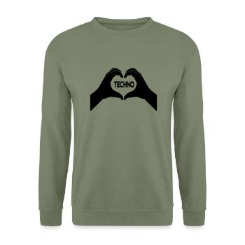 I Love Techno - Unisex Pullover - Armeegrün - Vorne - Alina (178cm) & Michal (187cm)