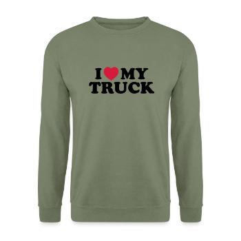 I love my truck - Unisex Pullover - Armeegrün - Vorne - Alina (178cm) & Michal (187cm)