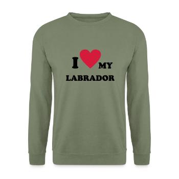 I Love my Labrador Hund Hunde Shirt - Unisex Pullover - Armeegrün - Vorne - Alina (178cm) & Michal (187cm)