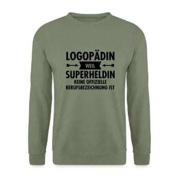 Logopädin - Superheldin - Unisex Pullover - Armeegrün - Vorne - Alina (178cm) & Michal (187cm)