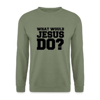 what_would_jesus_do_01 - Sweat-shirt Unisexe - vert militaire - Devant - Alina (178cm) & Michal (187cm)