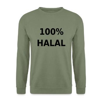100% Halal - Unisex Sweatshirt - army green - Front - Alina (178cm) & Michal (187cm)