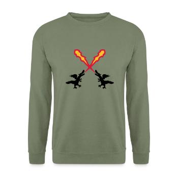 2 freunde team paar feuer spucken flammen silhuett - Unisex Pullover - Armeegrün - Vorne - Alina (178cm) & Michal (187cm)