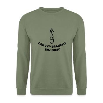 der_typ_braucht_ein_bier_001 - Unisex Pullover - Armeegrün - Vorne - Alina (178cm) & Michal (187cm)