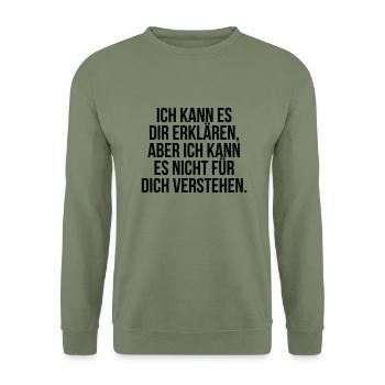Erklären vs. Verstehen - Unisex Pullover - Armeegrün - Vorne - Alina (178cm) & Michal (187cm)