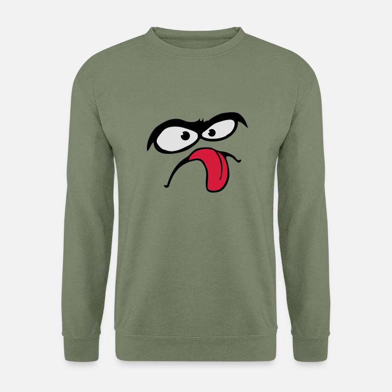 Dicke Augenbrauen Comic Gesicht Zunge Rausstrecken - Unisex Pullover - Armeegrün