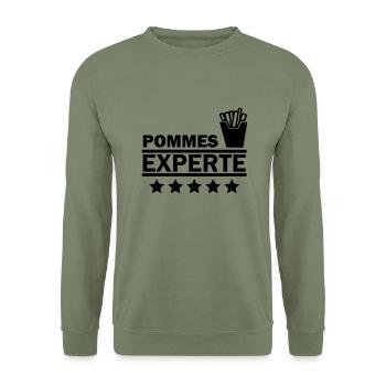 pommes experte - Unisex Pullover - Armeegrün - Vorne - Alina (178cm) & Michal (187cm)