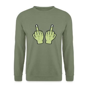 Main du majeur - Sweat-shirt Unisexe - vert militaire - Devant - Alina (178cm) & Michal (187cm)
