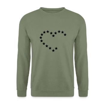 cœur des étoiles / heart of stars (d'ouvert, 1c) - Sweat-shirt Unisexe - vert militaire - Devant - Alina (178cm) & Michal (187cm)