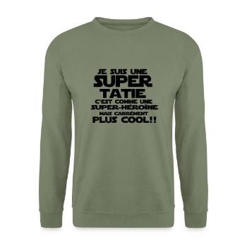 comme une super-héroine (tatie) - Sweat-shirt Unisexe - vert militaire - Devant - Alina (178cm) & Michal (187cm)
