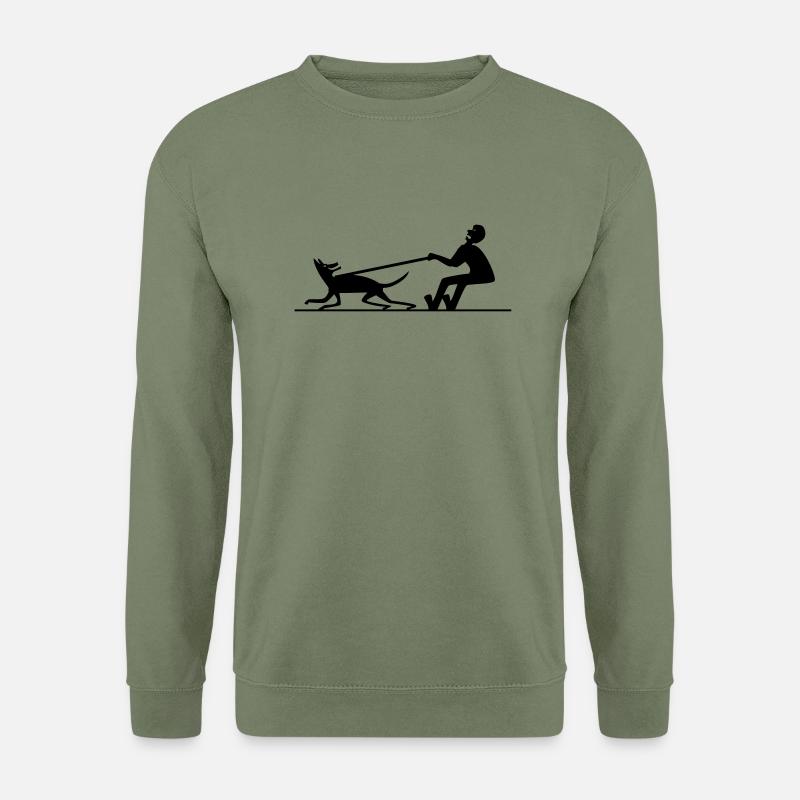 Hund zieht Mann 2 - Unisex Pullover - Armeegrün
