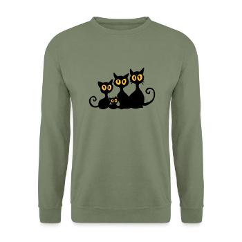 Schwarze Katzen - Unisex Pullover - Armeegrün - Vorne - Alina (178cm) & Michal (187cm)