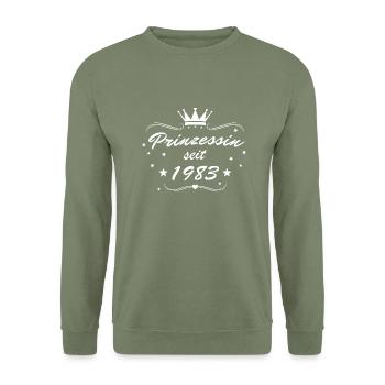 Prinzessin seit 1983 Weiß - Unisex Pullover - Armeegrün - Vorne - Alina (178cm) & Michal (187cm)