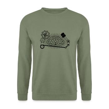 brainfuck_front - Unisex Pullover - Armeegrün - Vorne - Alina (178cm) & Michal (187cm)