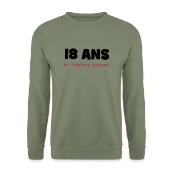 18 ans et toujours puceau ! - Sweat-shirt Unisexe - vert militaire - Devant - Alina (178cm) & Michal (187cm)
