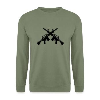 waffen_01 - Unisex Sweatshirt - army green - Front - Alina (178cm) & Michal (187cm)