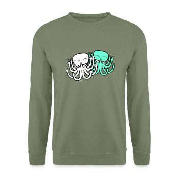 2 Pieuvre Majeur Insulte Fuck Off Équipe - Sweat-shirt Unisexe - vert militaire - Devant - Alina (178cm) & Michal (187cm)