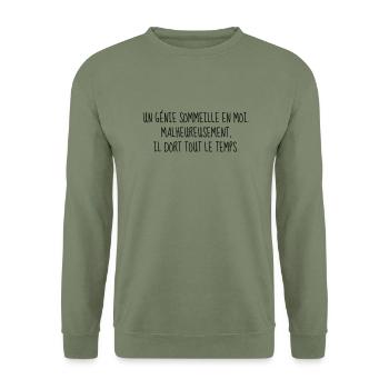 Génie - Citation - Humour - Comique - Fun - Drôle - Sweat-shirt Unisexe - vert militaire - Devant - Alina (178cm) & Michal (187cm)