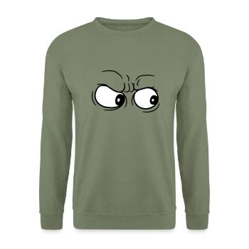 ansehen starren 2 augen ausrasten stinksauer kopf - Unisex Pullover - Armeegrün - Vorne - Alina (178cm) & Michal (187cm)