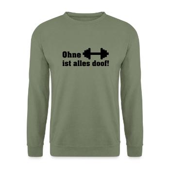 ohne hanteln - Unisex Pullover - Armeegrün - Vorne - Alina (178cm) & Michal (187cm)