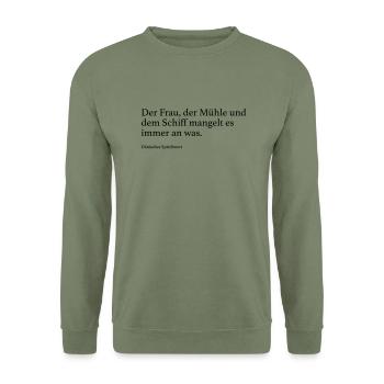 Der Frau, der Mühle und dem Schiff mangelt es imm - Unisex Pullover - Armeegrün - Vorne - Alina (178cm) & Michal (187cm)