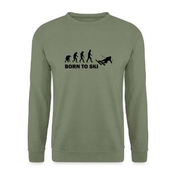 born to ski - Unisex Pullover - Armeegrün - Vorne - Alina (178cm) & Michal (187cm)