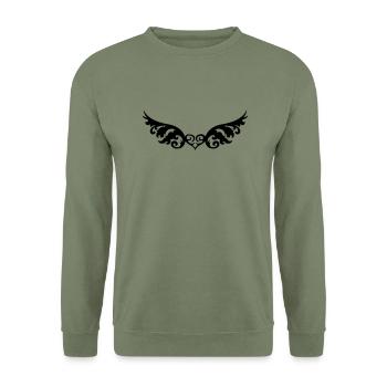 01 Herz Heart Liebe Love Fluegel Wings Tattoo 1c - Unisex Pullover - Armeegrün - Vorne - Alina (178cm) & Michal (187cm)