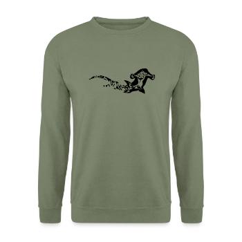 toller Hammerhai-Tribal-Tattoo-Stil - Unisex Pullover - Armeegrün - Vorne - Alina (178cm) & Michal (187cm)