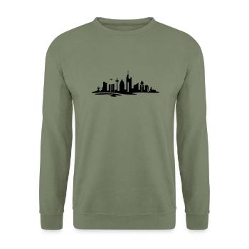 Skyline - Frankfurt am Main - Unisex Pullover - Armeegrün - Vorne - Alina (178cm) & Michal (187cm)