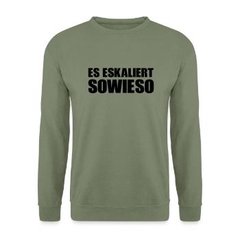 es_eskaliert_sowieso_001 - Unisex Pullover - Armeegrün - Vorne - Alina (178cm) & Michal (187cm)