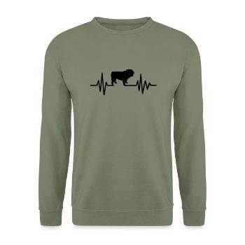 Englische Bulldogge - Unisex Pullover - Armeegrün - Vorne - Alina (178cm) & Michal (187cm)