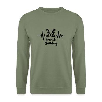 Français Bouledogue - Sweat-shirt Unisexe - vert militaire - Devant - Alina (178cm) & Michal (187cm)