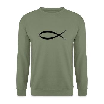 jesus fish symbol - Unisex Sweatshirt - army green - Front - Alina (178cm) & Michal (187cm)